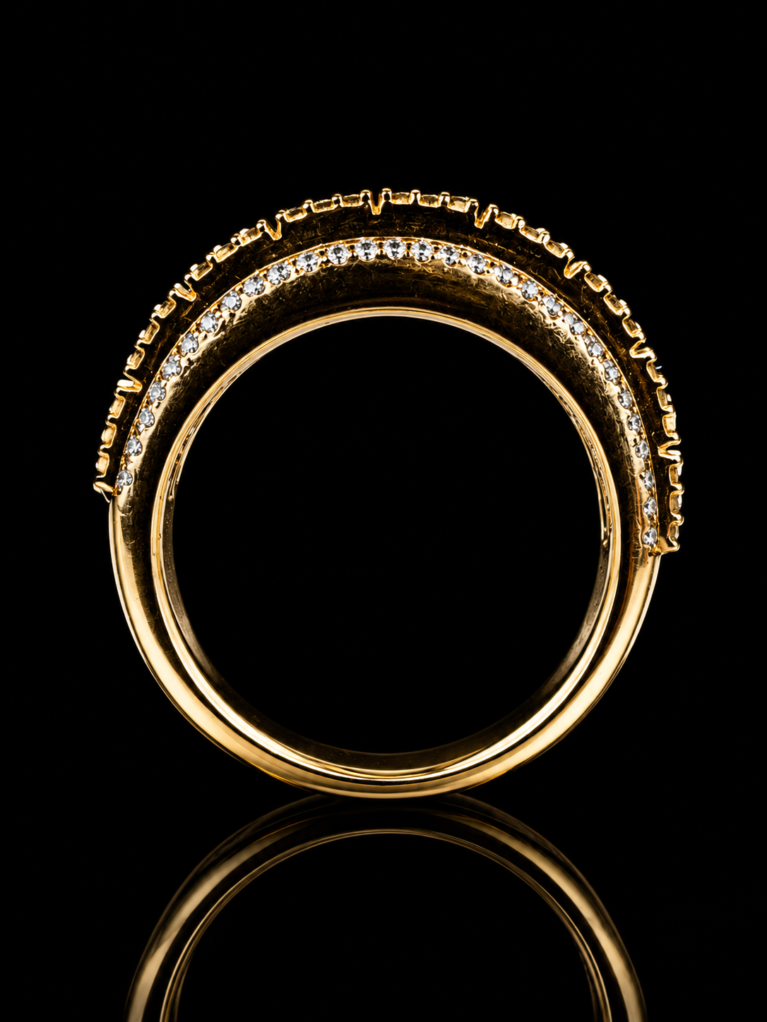 14K Yellow Gold 1.20 CT Diamond Band – Round & Baguette Double-Step Design