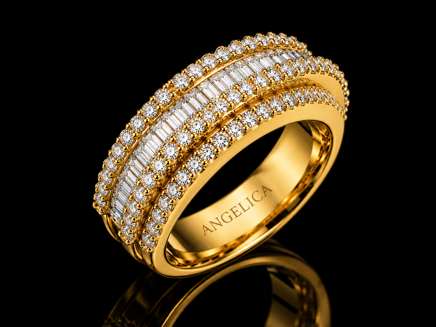 14K Yellow Gold 1.20 CT Diamond Band – Round & Baguette Double-Step Design