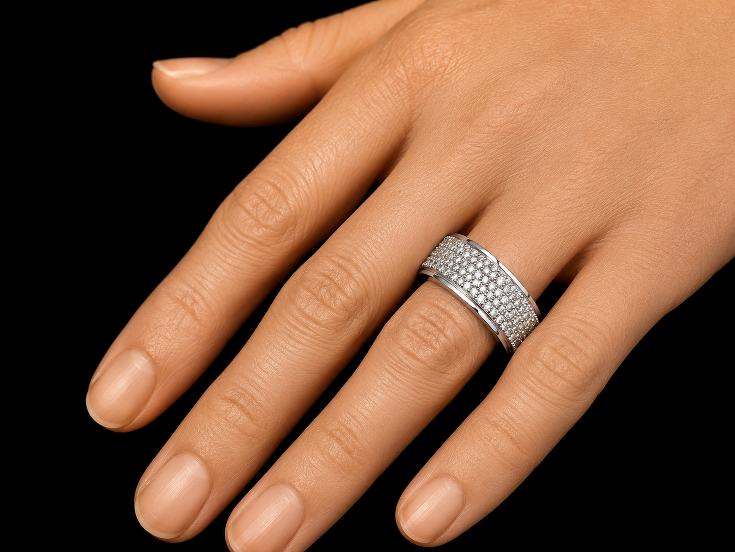 10K White Gold 1.00 CT Diamond Pavé Band – 8.5mm