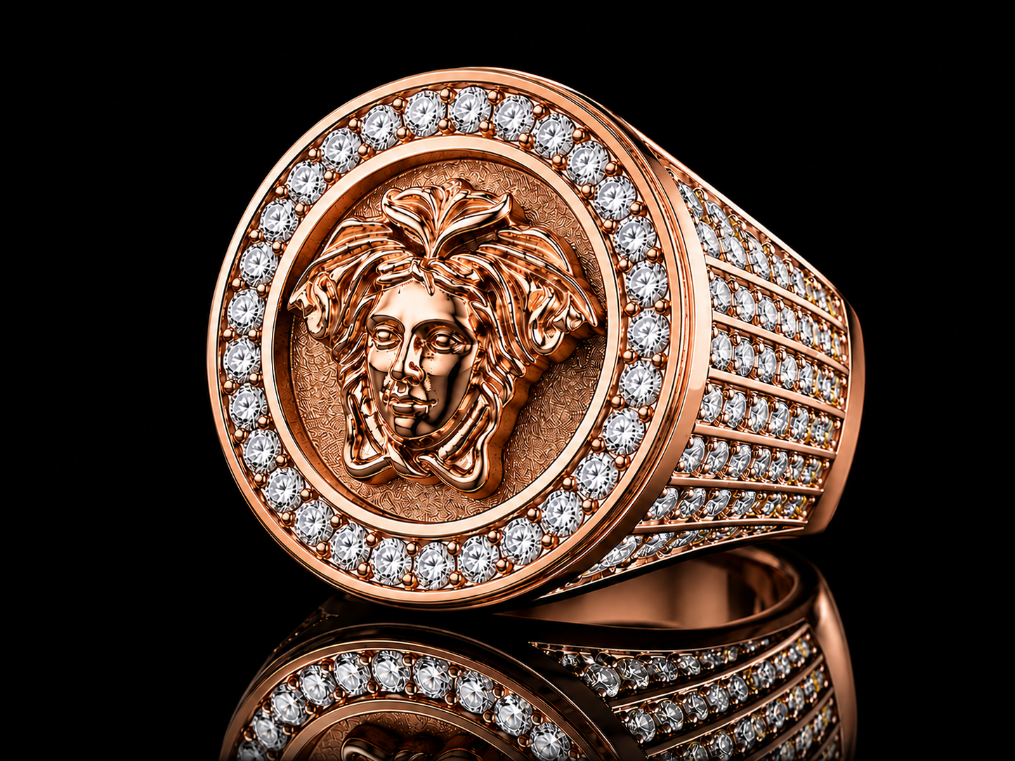 10K Rose Gold Medusa Round Diamond Ring – 3.30 CT Natural Diamonds