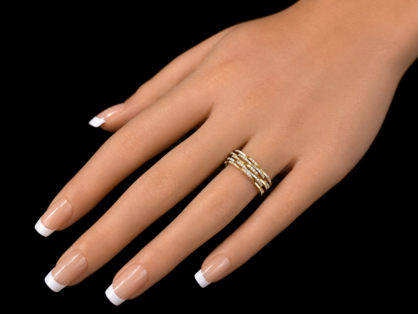 14K Yellow Gold Wavy Diamond Ring – 0.35 CT VS F-G | 6.5 mm