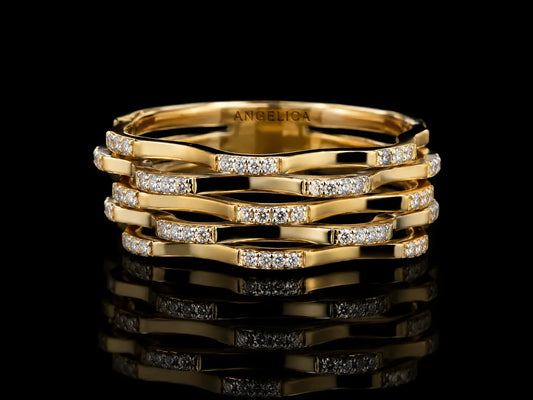 14K Yellow Gold Wavy Diamond Ring – 0.35 CT VS F-G | 6.5 mm Angelica Jewellers