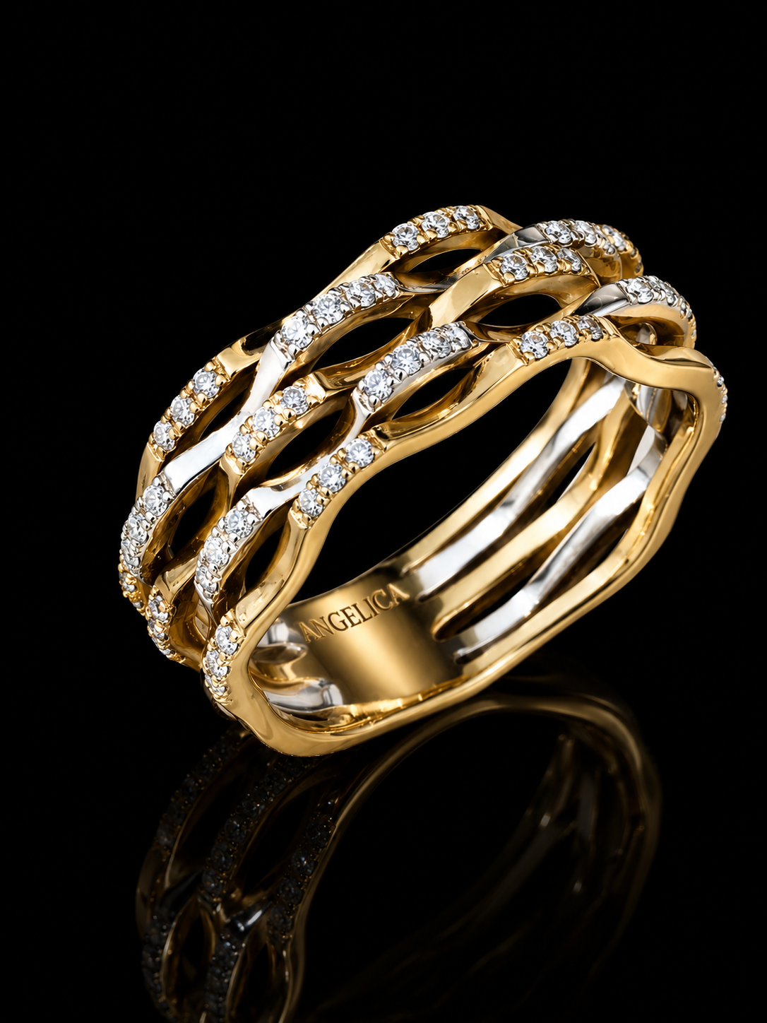 14K Yellow Gold Wavy Diamond Ring – 0.35 CT VS F-G | 6.5 mm