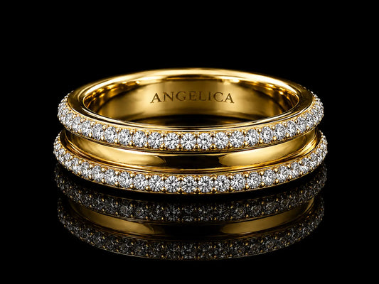 18K Yellow & White Gold Diamond Ring – 0.30 CT VS F-G | Asymmetric Two-Strip Overlay | 5.8 mm Angelica Jewellers