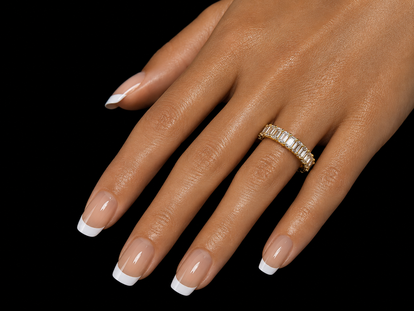 14K Yellow Gold Emerald-Cut White Topaz Semi-Eternity Band – 3.95 CT | 4.3 mm