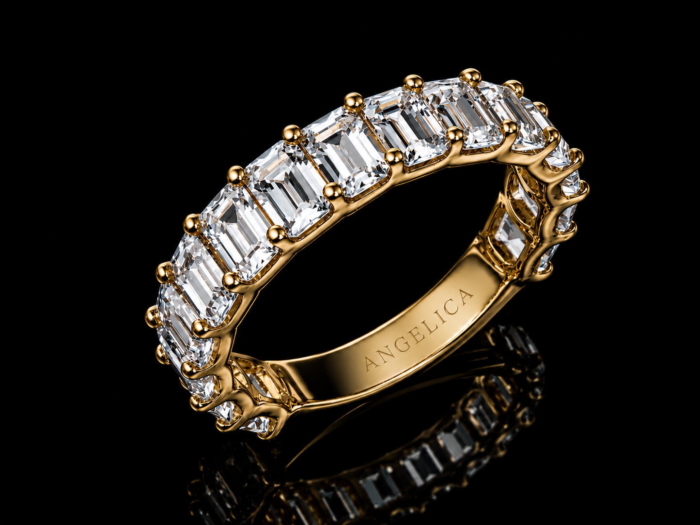 14K Yellow Gold Emerald-Cut White Topaz Semi-Eternity Band – 3.95 CT | 4.3 mm