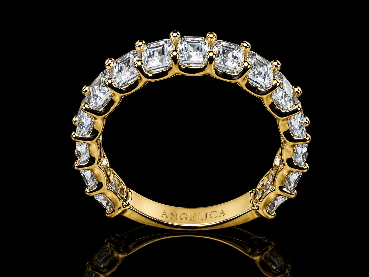 14K Yellow Gold Emerald-Cut White Topaz Semi-Eternity Band – 3.95 CT | 4.3 mm