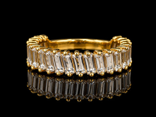 14K Yellow Gold Angled White Topaz Baguette Band – 2.20 CT Angelica Jewellers