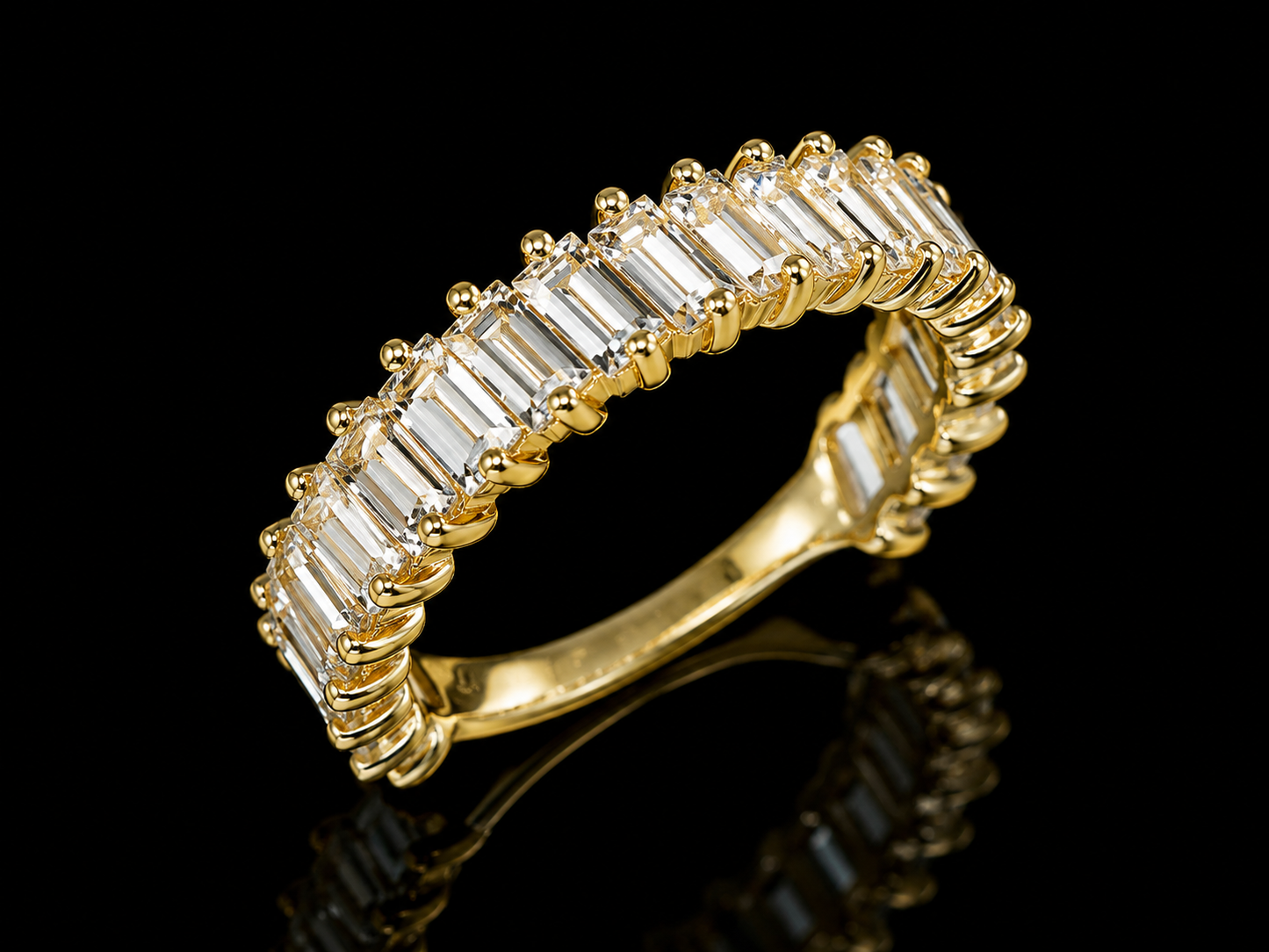 14K Yellow Gold Angled White Topaz Baguette Band – 2.20 CT