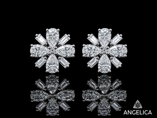 14K WHITE GOLD PEAR SHAPE & BAGUETTE VVS F+ DIAMOND EARRINGS Angelica Jewellers