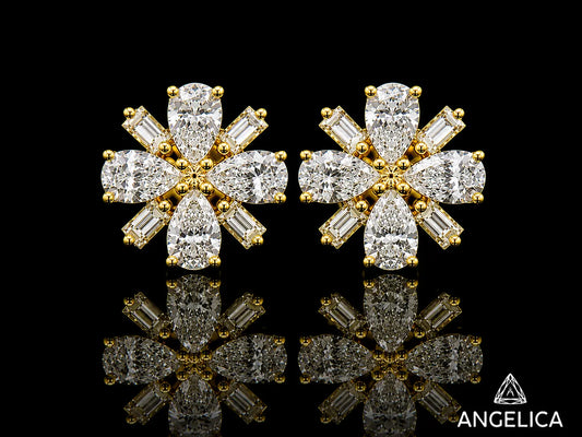 14K YELLOW GOLD PEAR SHAPE &amp; BAGUETTE VVS F+ DIAMOND EARRINGS Angelica Jewellers