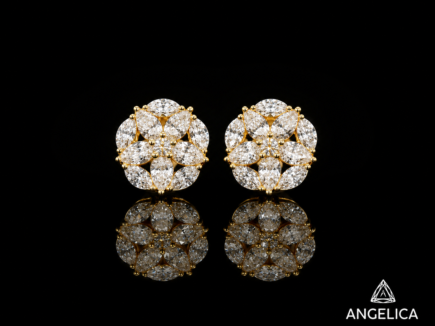 14K YELLOW GOLD PEAR SHAPE, MARQUISE & ROUND VVS F+ DIAMOND