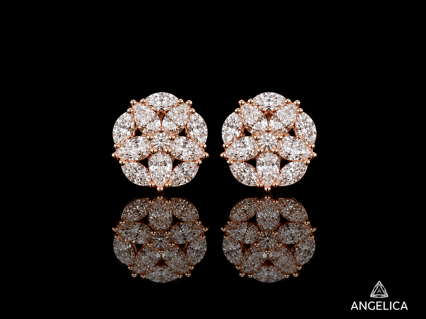 14K ROSE GOLD PEAR SHAPE, MARQUISE &amp; ROUND VVS F+ DIAMOND