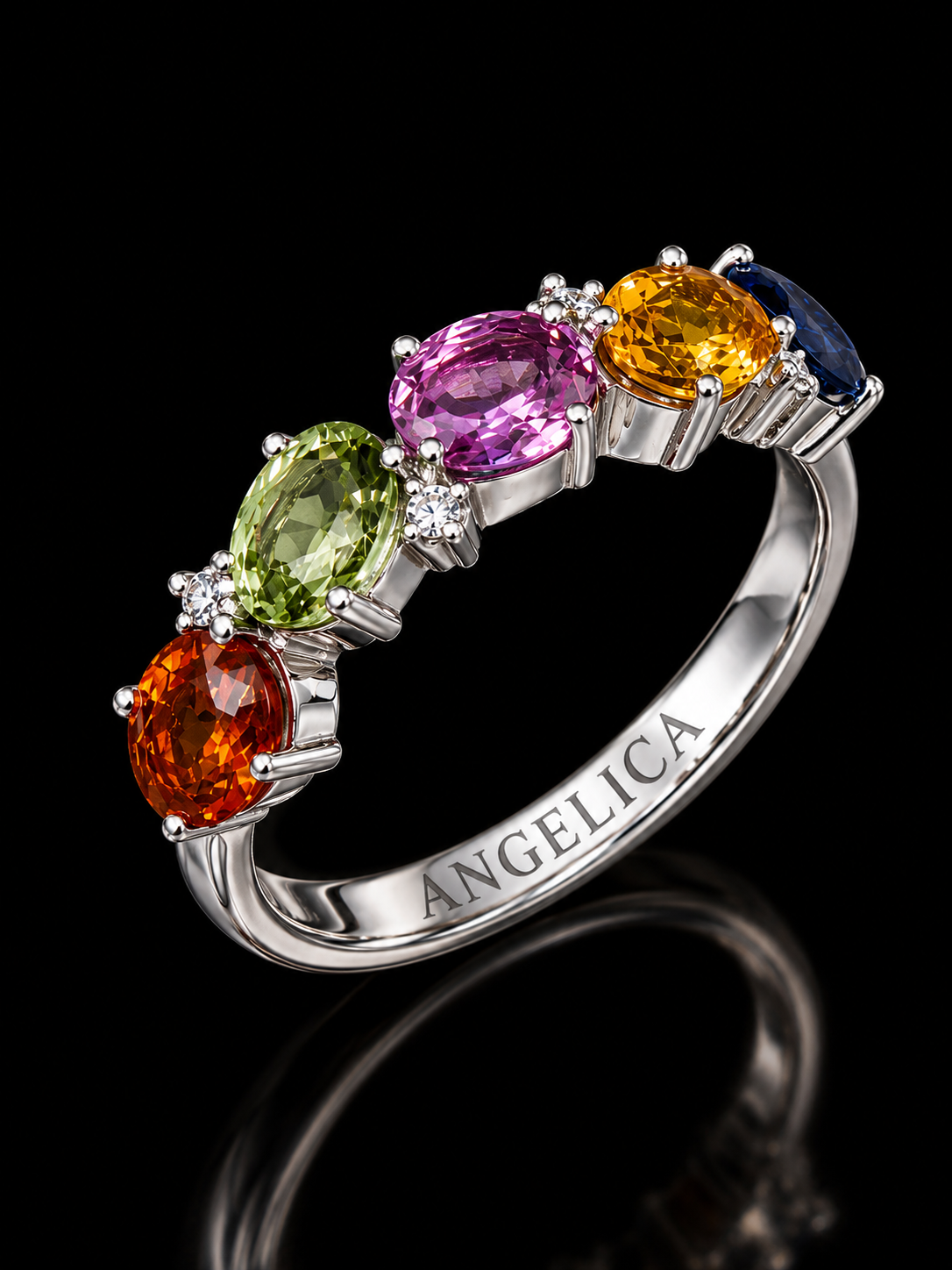 14K White Gold Multi-Color Sapphire & Diamond Ring – 2.35 CT