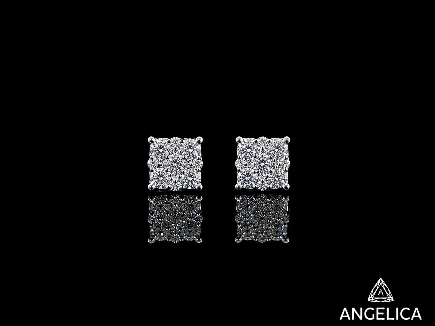 14K White Gold Square Diamond Stud Earrings – 0.50 ct Natural Diamonds 5.7mm