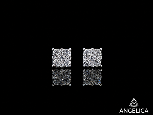 14K White Gold Square Diamond Stud Earrings – 0.50 ct Natural Diamonds 5.7mm