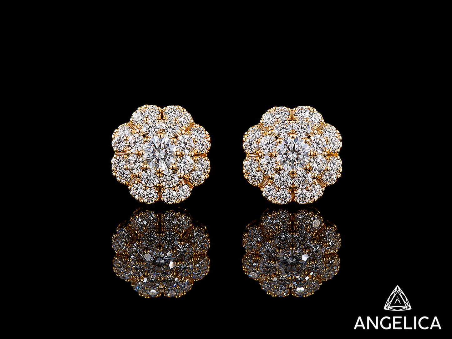 14K Yellow Gold Round Cluster Diamond Stud Earrings – 0.50 ct Natural Diamonds – 8.5mm