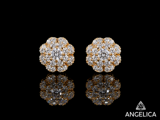 14K Yellow Gold Round Cluster Diamond Stud Earrings – 0.50 ct Natural Diamonds – 8.5mm