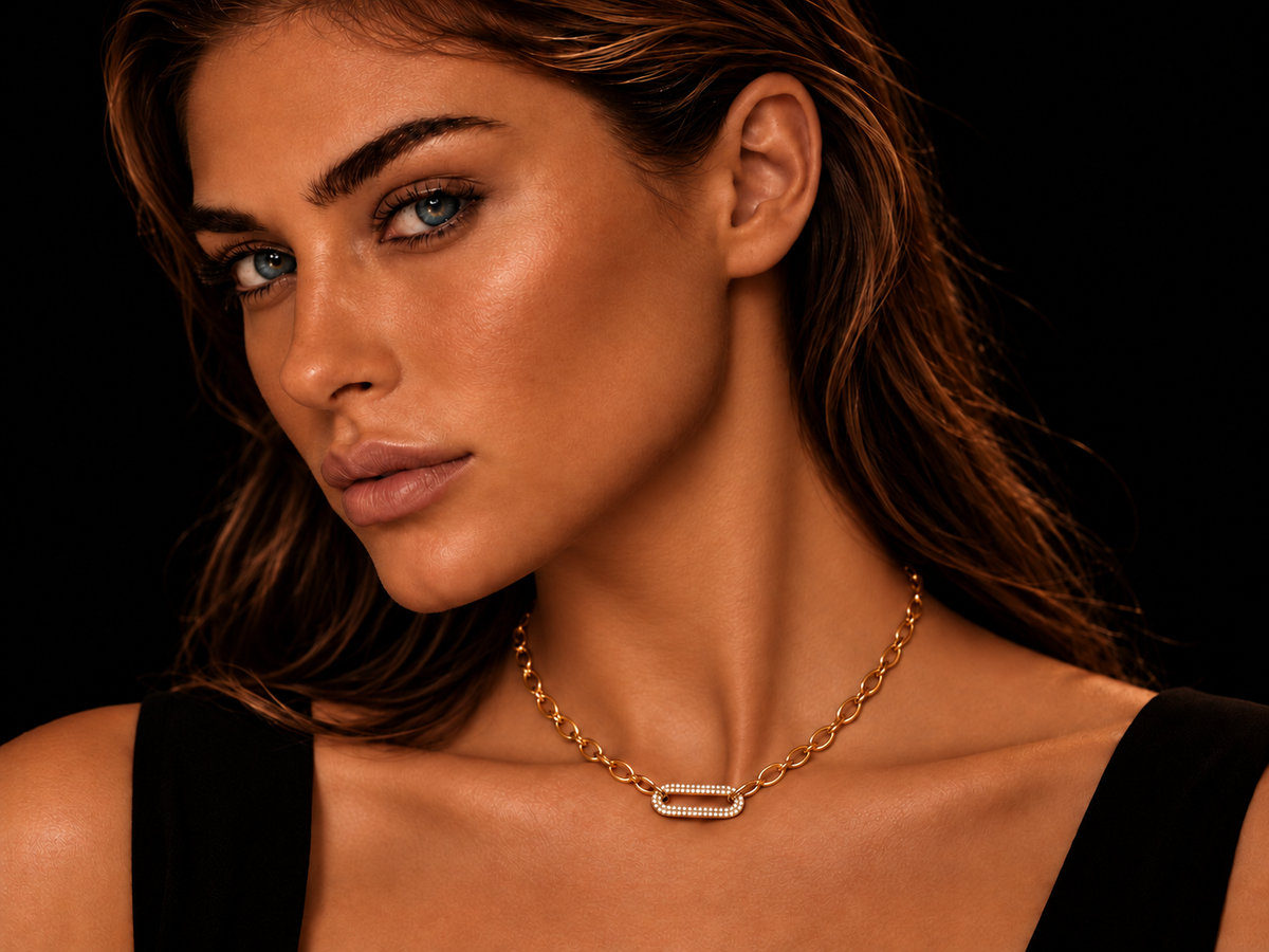 14K Yellow Gold Diamond Paperclip Link Necklace