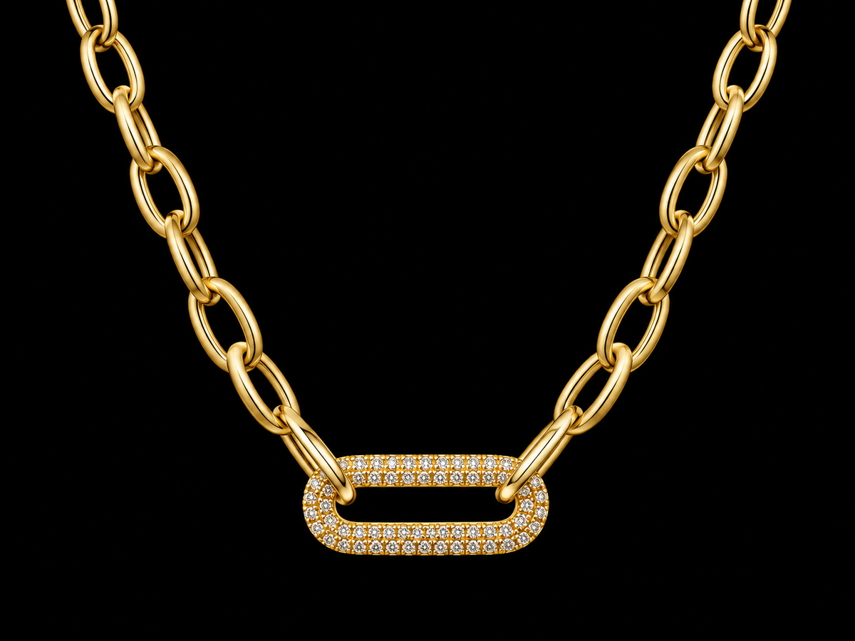 14K Yellow Gold Diamond Paperclip Link Necklace