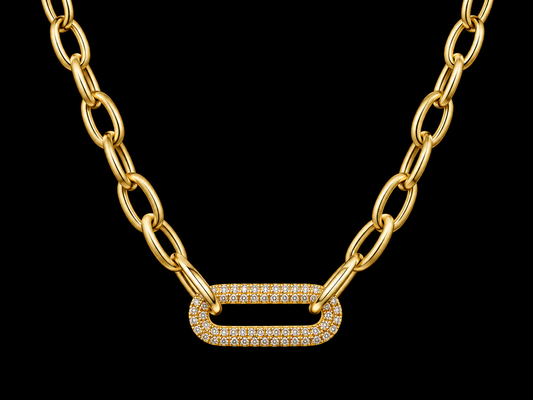 14K Yellow Gold Diamond Paperclip Link Necklace