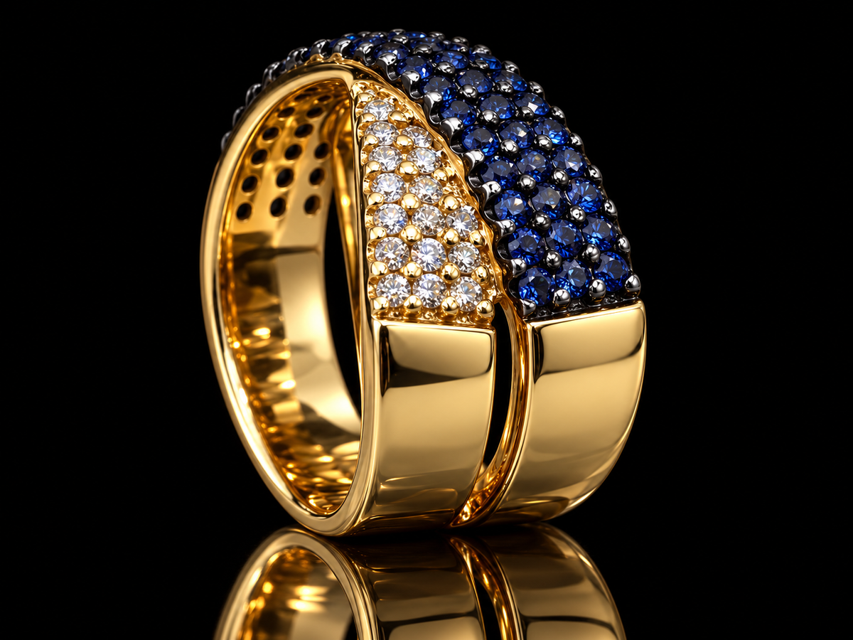 Natural Blue Sapphire & Diamond Crossover Ring