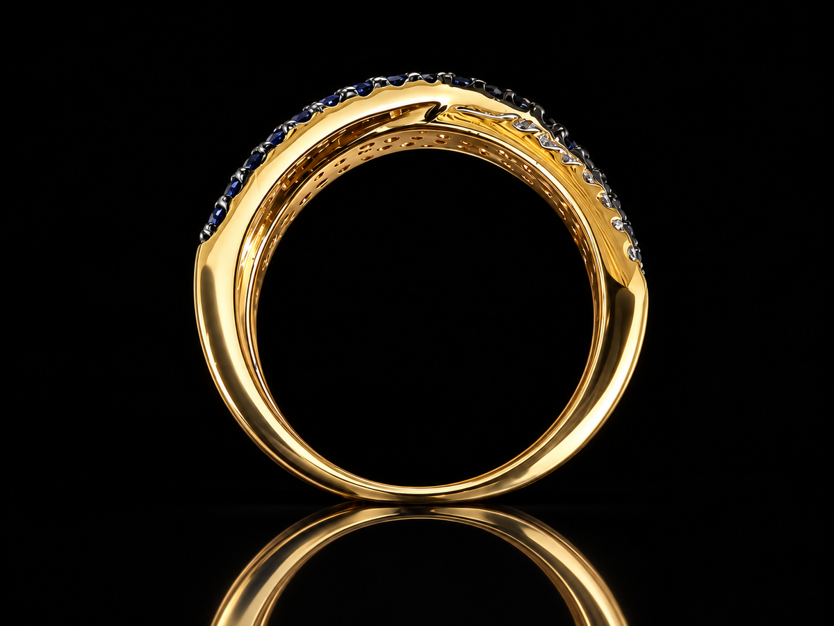 Natural Blue Sapphire & Diamond Crossover Ring