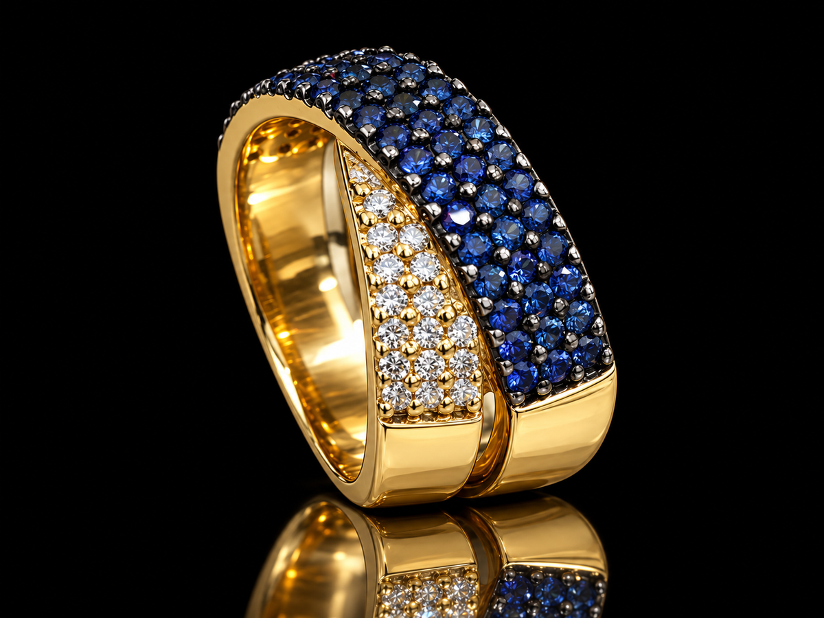 Natural Blue Sapphire & Diamond Crossover Ring