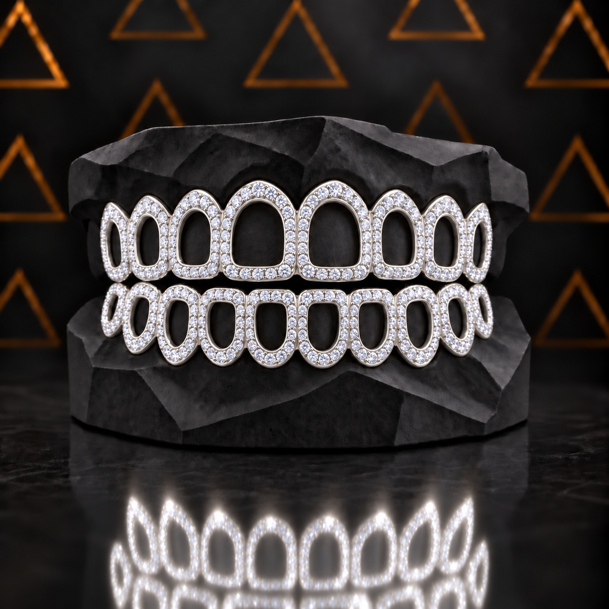 ICED OUT GRILLZ PERM CUT BIG CLUSTER  DOUBLE THICK VVS DEF (Copy) Angelica Jewellers