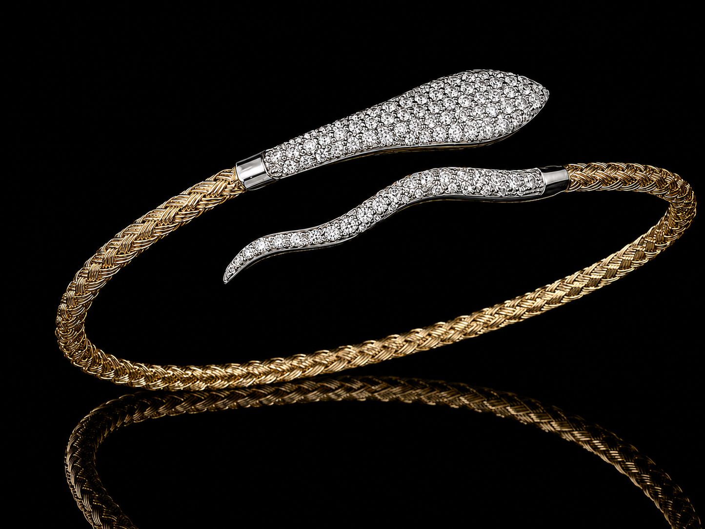 14K Two-Tone Gold Flexible Snake Bangle with 0.90 CT Diamonds Angelica Jewellers