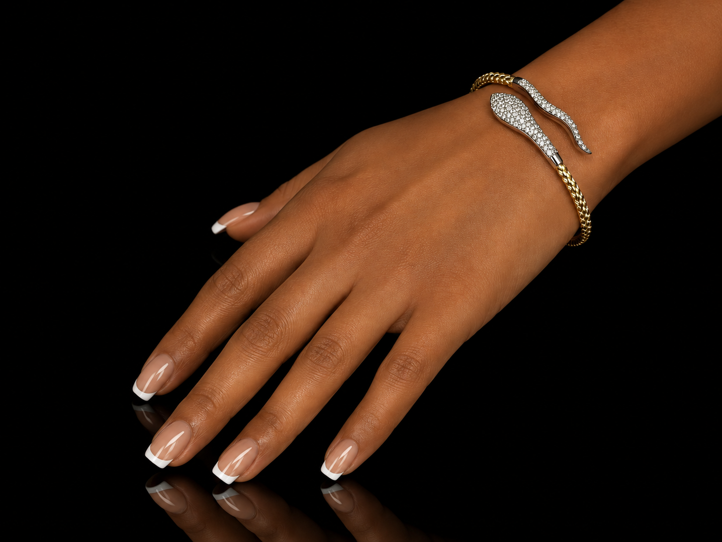 14K Two-Tone Gold Flexible Snake Bangle with 0.90 CT Diamonds Angelica Jewellers