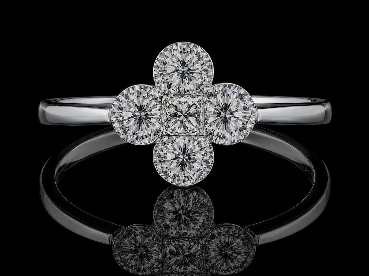18K White Gold Invisible-Set Diamond Clover Ring – 0.75 CTW Angelica Jewellers
