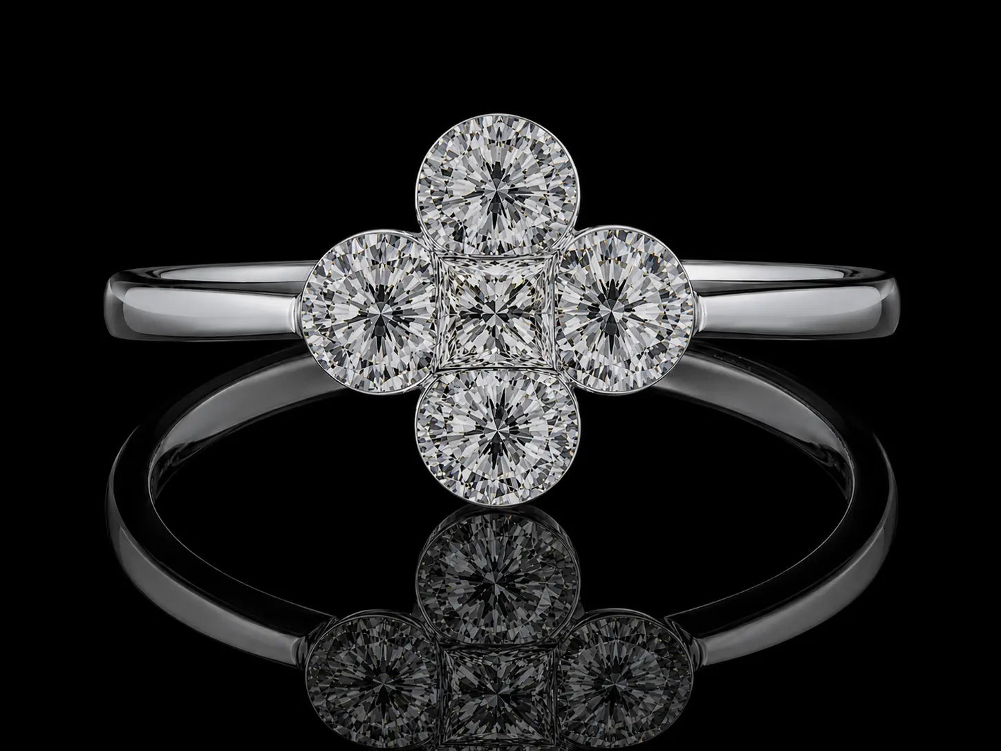 18K White Gold Invisible-Set Diamond Clover Ring – 0.75 CTW Angelica Jewellers