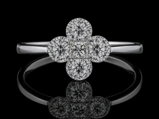 18K White Gold Invisible-Set Diamond Clover Ring – 0.75 CTW Angelica Jewellers