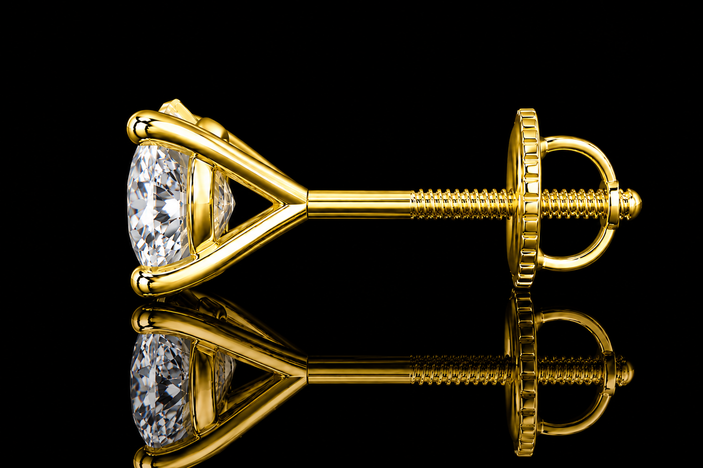 14K  Gold Martini 4-Prong Screw Back Diamond Stud Earrings | Lab Grown VS1 E | Excellent Cut
