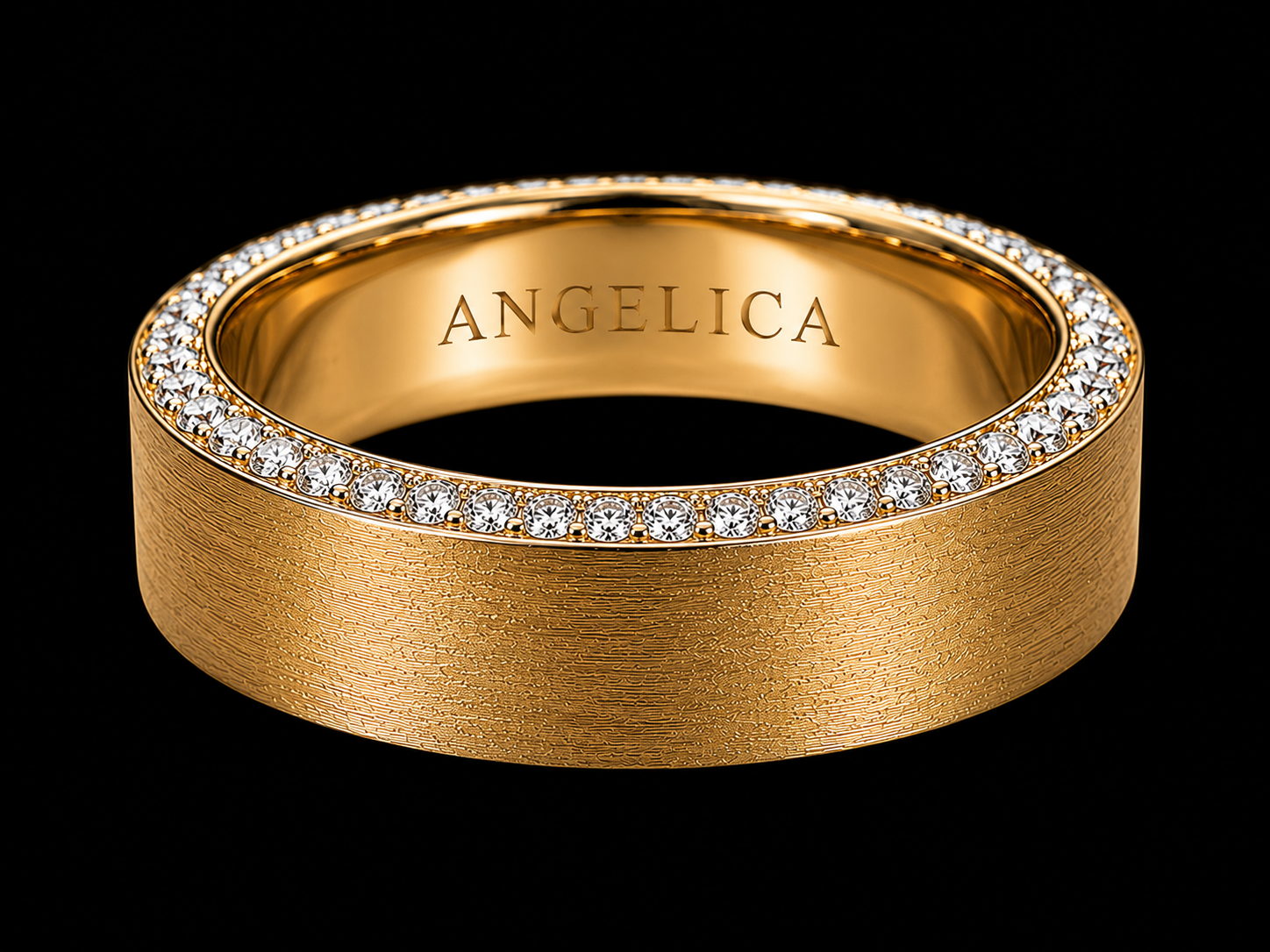 8mm Gold Diamond Edge Band – 1.12 CTW Pavé Diamonds | Brushed Finish Angelica Jewellers