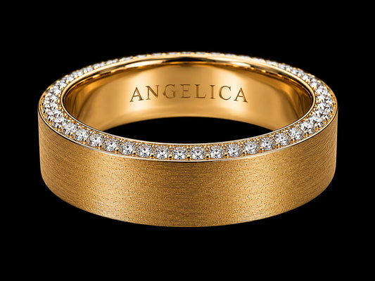 8mm Gold Diamond Edge Band – 1.12 CTW Pavé Diamonds | Brushed Finish Angelica Jewellers