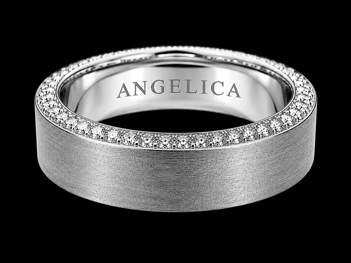 8mm Gold Diamond Edge Band – 1.12 CTW Pavé Diamonds | Brushed Finish Angelica Jewellers
