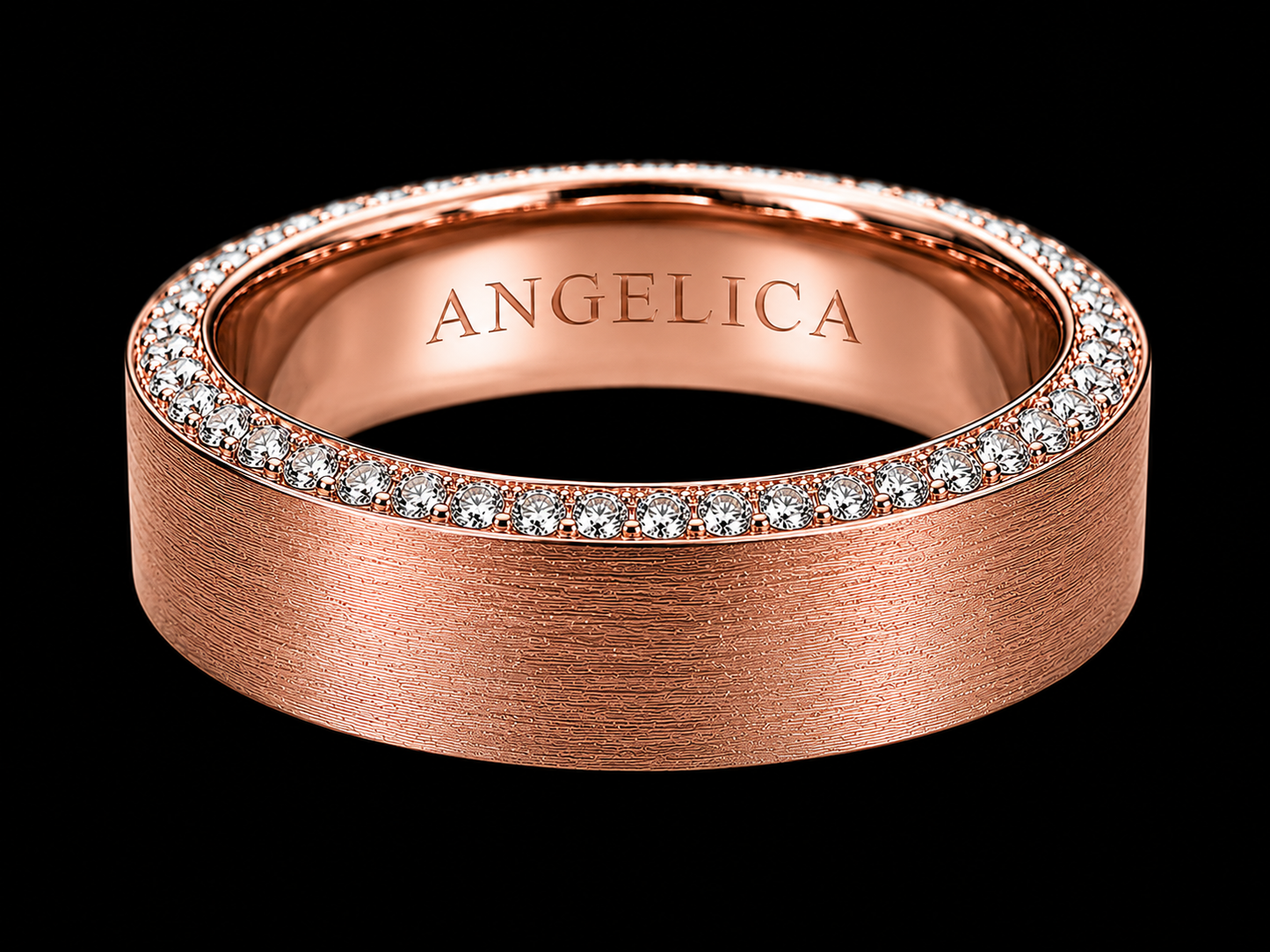 8mm Gold Diamond Edge Band – 1.12 CTW Pavé Diamonds | Brushed Finish Angelica Jewellers