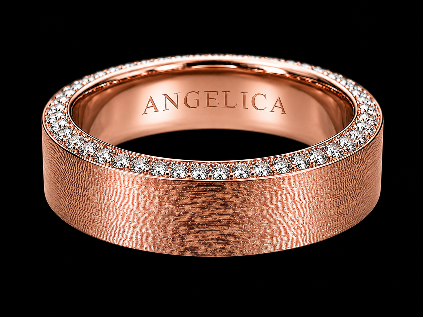 8mm Gold Diamond Edge Band – 1.12 CTW Pavé Diamonds | Brushed Finish Angelica Jewellers