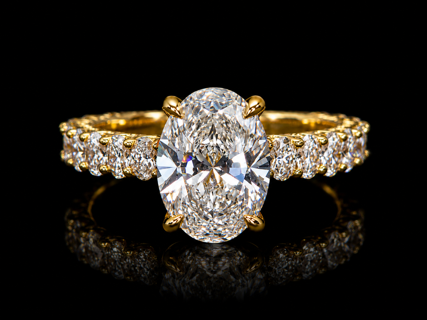 2.53 CT Oval Diamond Engagement Ring in Gold – IGI Certified E VVS2 with Oval Diamond Band
