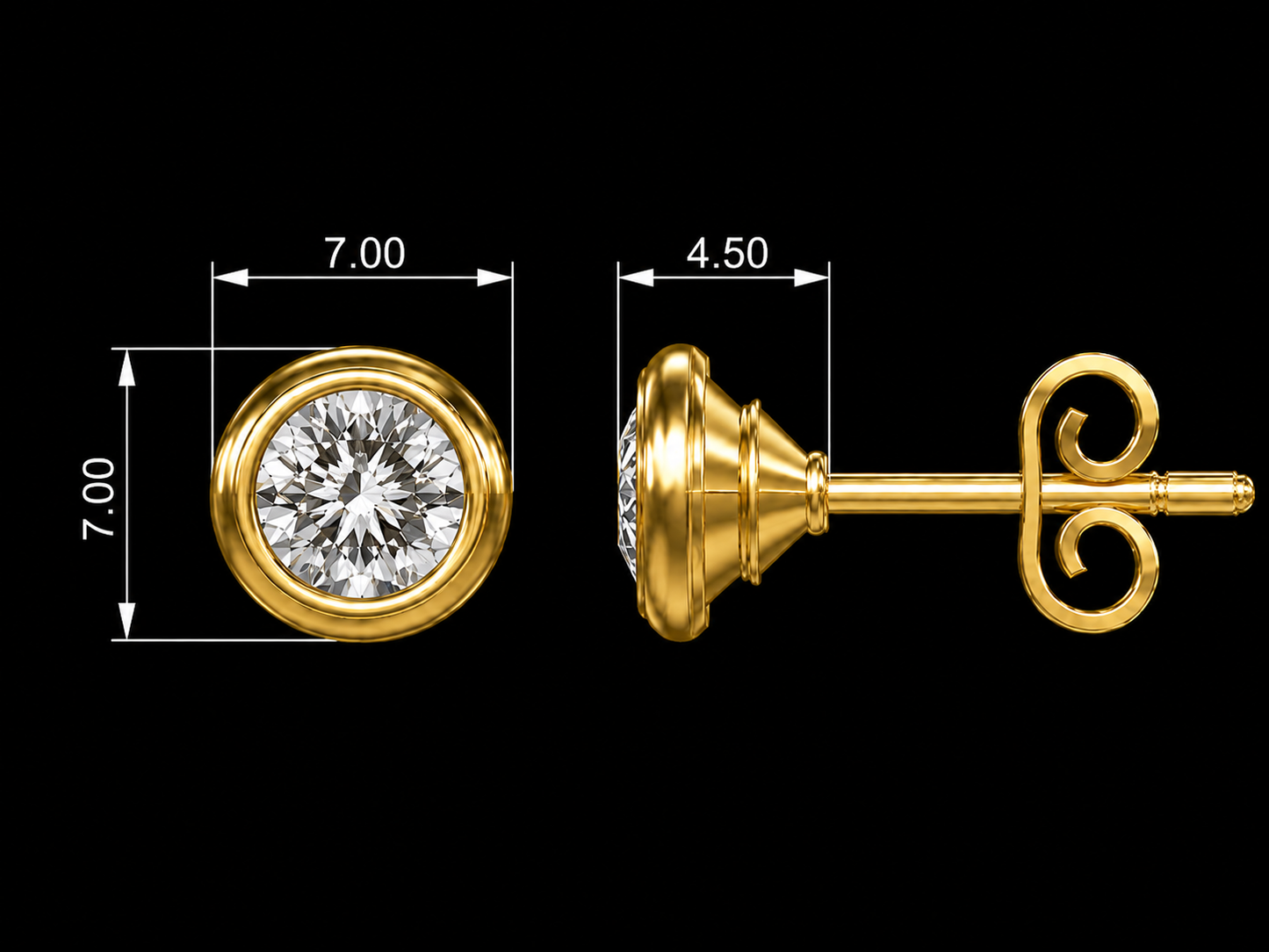 14K Yellow Gold Martini Bezel-Set Lab Grown Diamond Stud Earrings | VS1 E | Flush-Fit Design