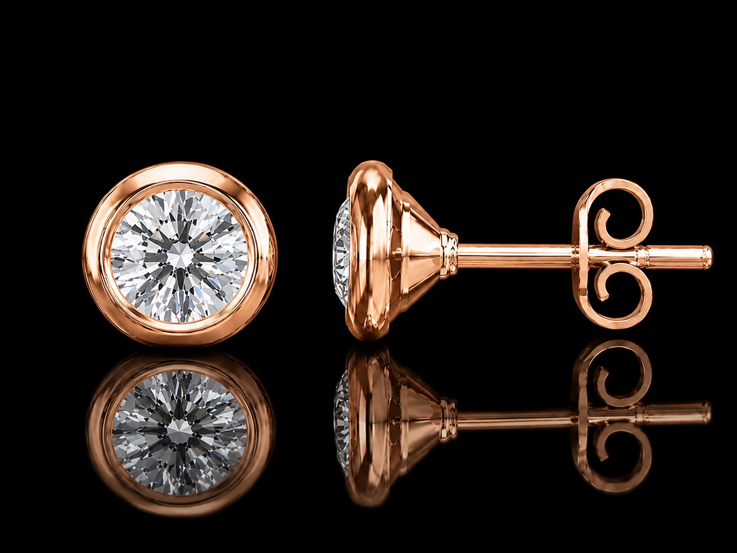 14K Yellow Gold Martini Bezel-Set Lab Grown Diamond Stud Earrings | VS1 E | Flush-Fit Design