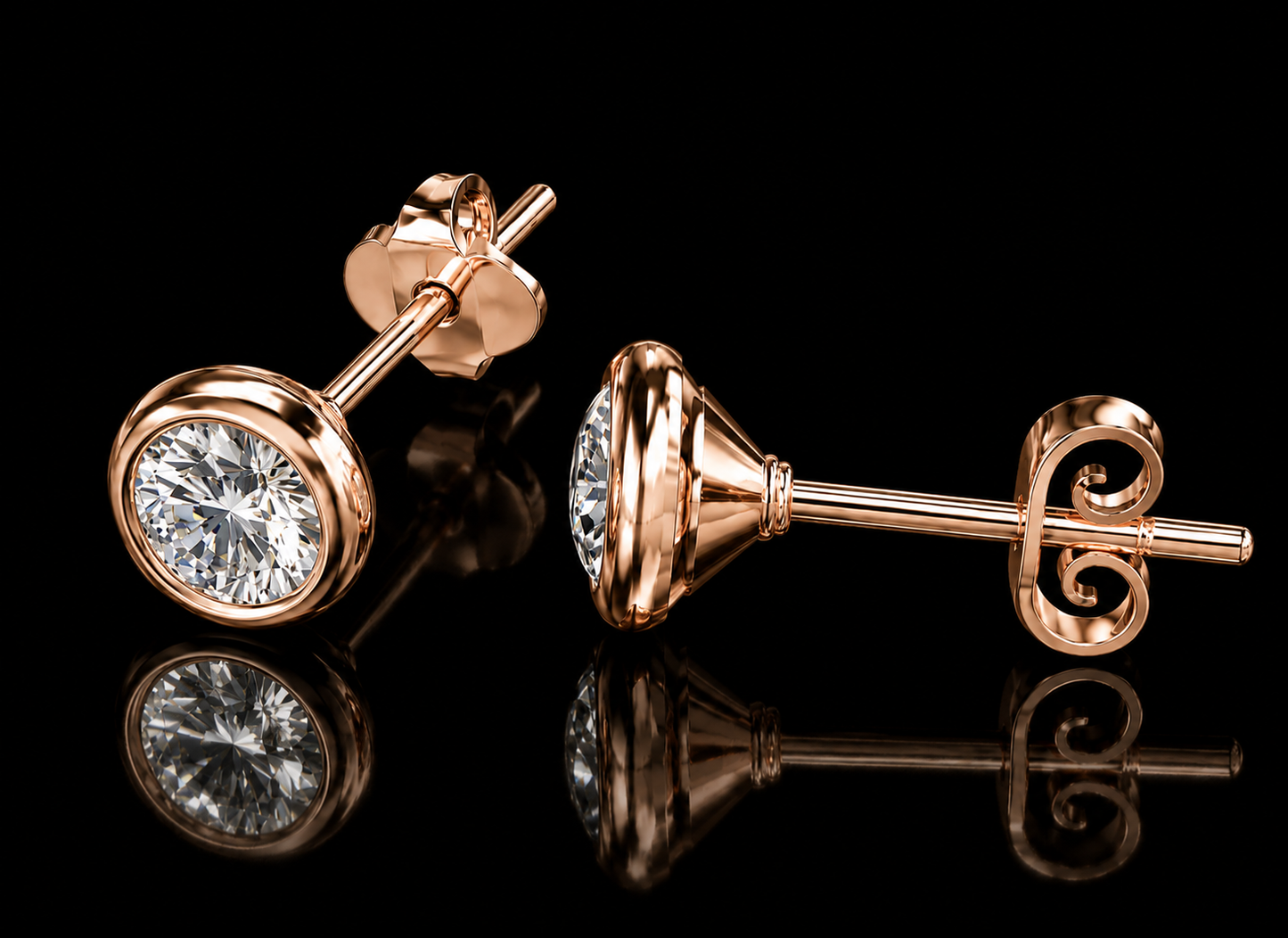 14K Yellow Gold Martini Bezel-Set Lab Grown Diamond Stud Earrings | VS1 E | Flush-Fit Design