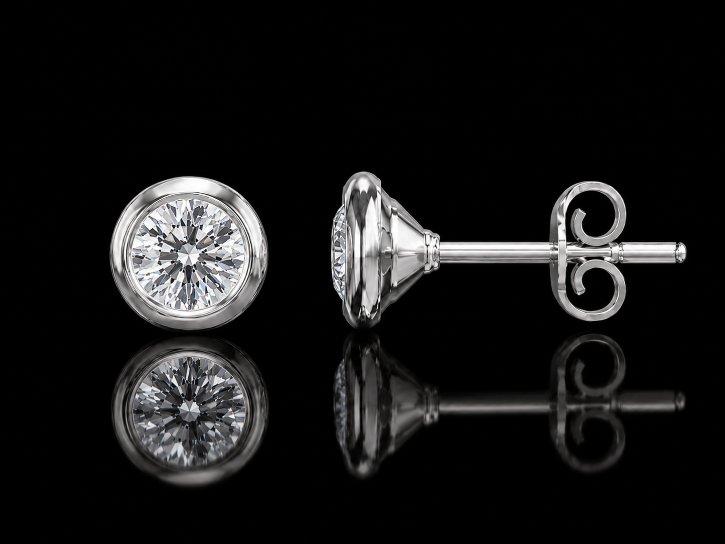 14K Yellow Gold Martini Bezel-Set Lab Grown Diamond Stud Earrings | VS1 E | Flush-Fit Design