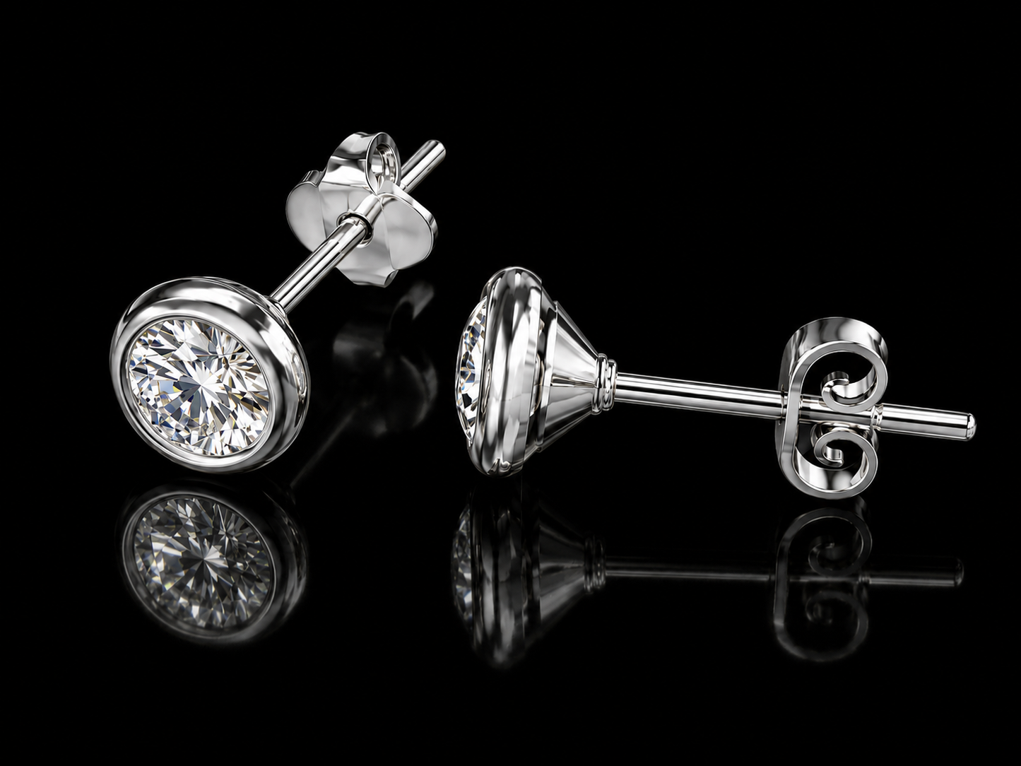 14K Yellow Gold Martini Bezel-Set Lab Grown Diamond Stud Earrings | VS1 E | Flush-Fit Design