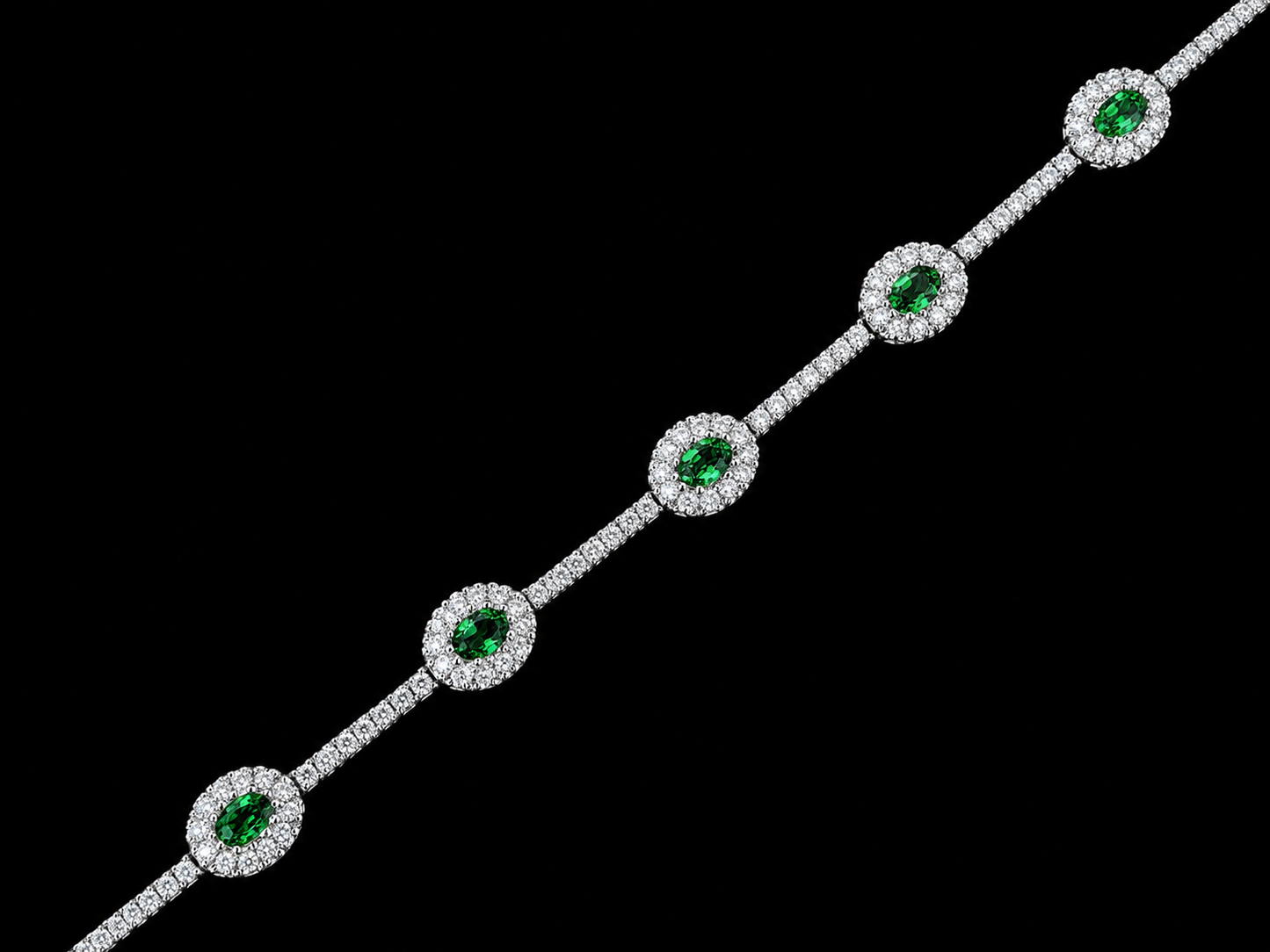18K White Gold Tsavorite &; Diamond Halo Tennis Bracelet