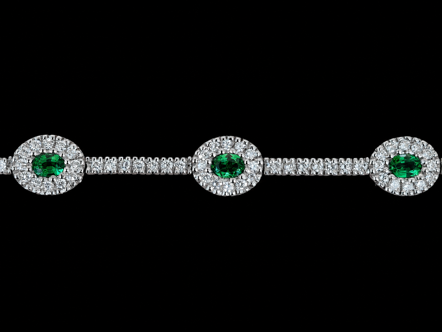 18K White Gold Tsavorite &; Diamond Halo Tennis Bracelet
