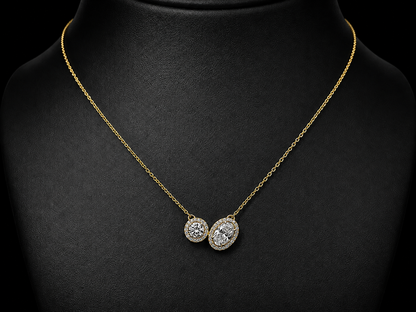 14K Yellow Gold Oval & Round Toi et Moi Diamond Necklace – 1.34 CTW