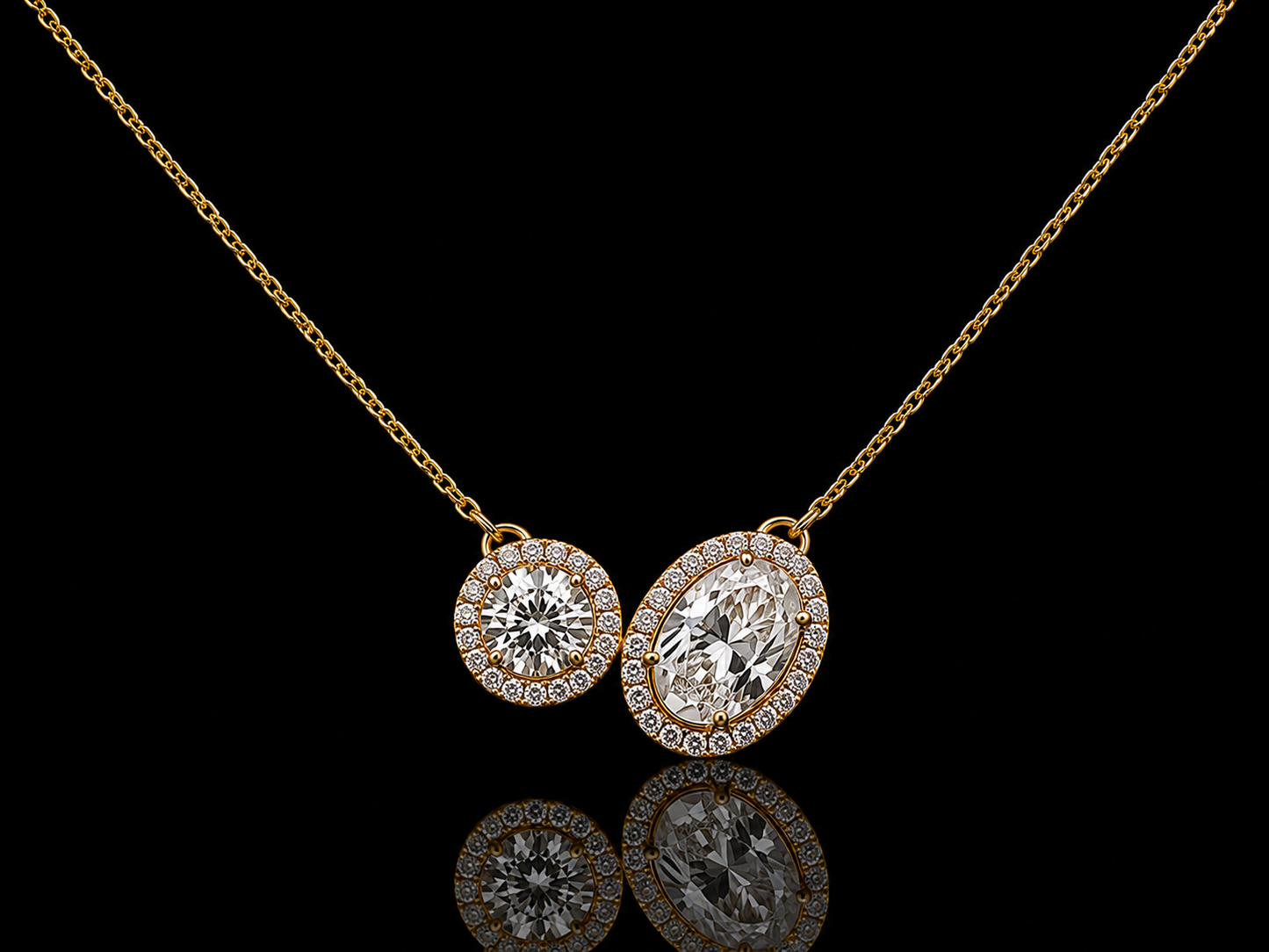 14K Yellow Gold Oval & Round Toi et Moi Diamond Necklace – 1.34 CTW